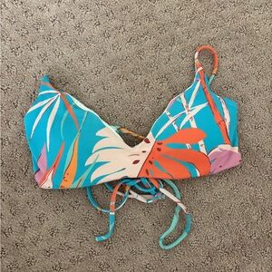 Blue and orange bikini top with tie back